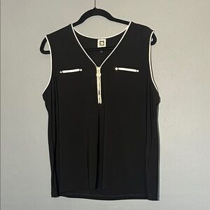 Anne Klein Black Sleeveless Top with White Trim & Gold Zip
